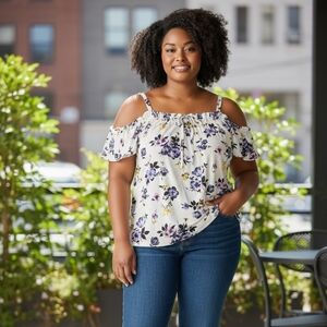 Floral Off-Shoulder Ruffle Top White Purple Blue Spring Summer Camisole Tank